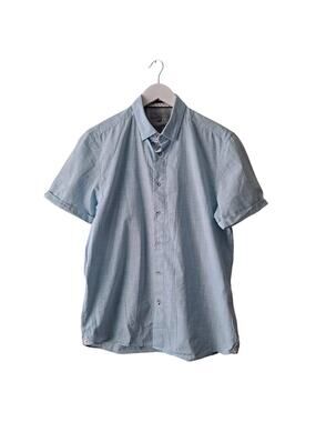 Ted Baker London Mens Blue & White Polka Dotted Short Sleeve Shirt - Size 40 (L)